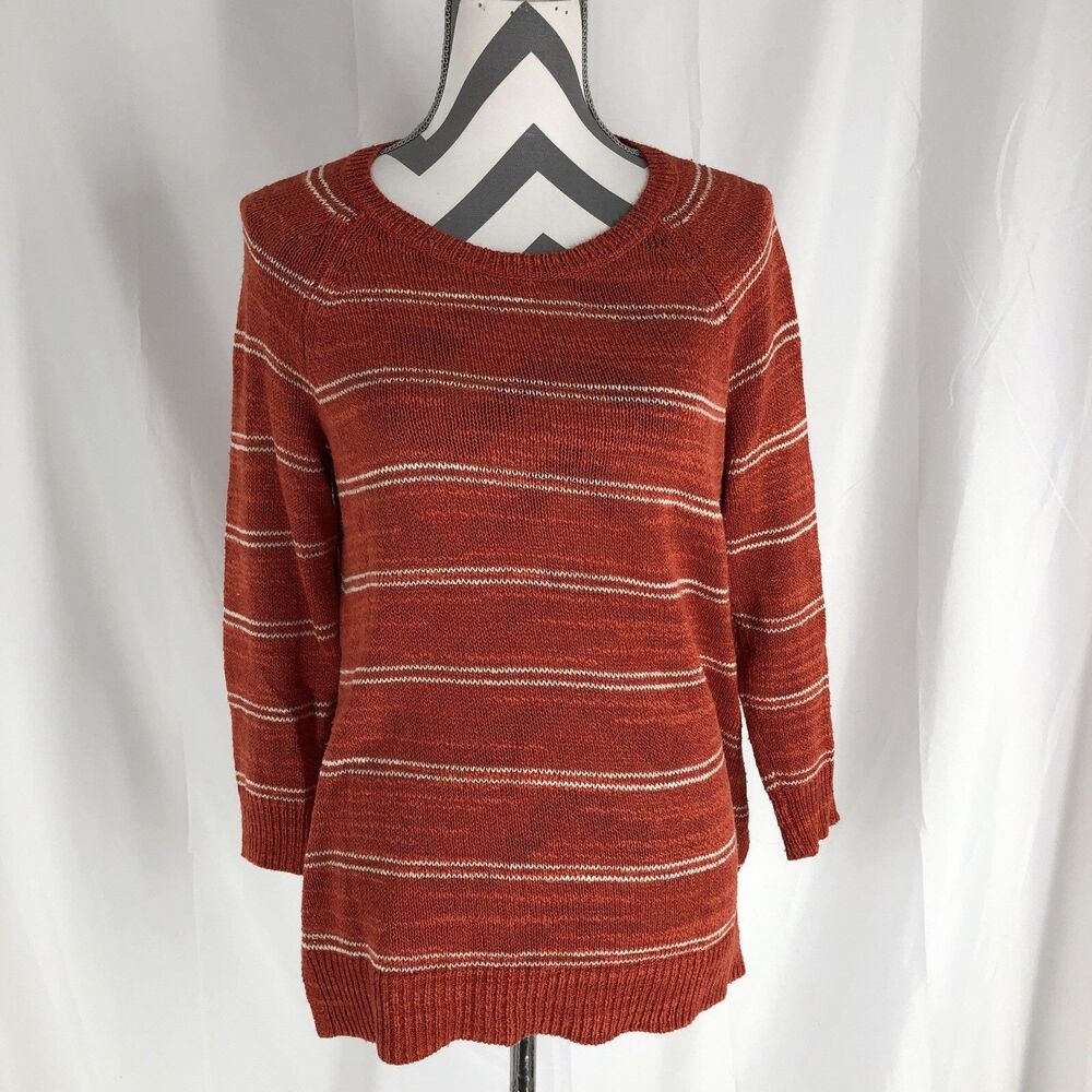 Madewell Womens Tunic Sweater Orange White Stripe Long Sleeve Scoop Neck Knit S